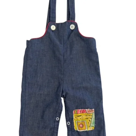 Vintage Bib Overalls Baby Boy Toddler 18M Blue Corduroy & Denim Button Up - Picture 1 of 6